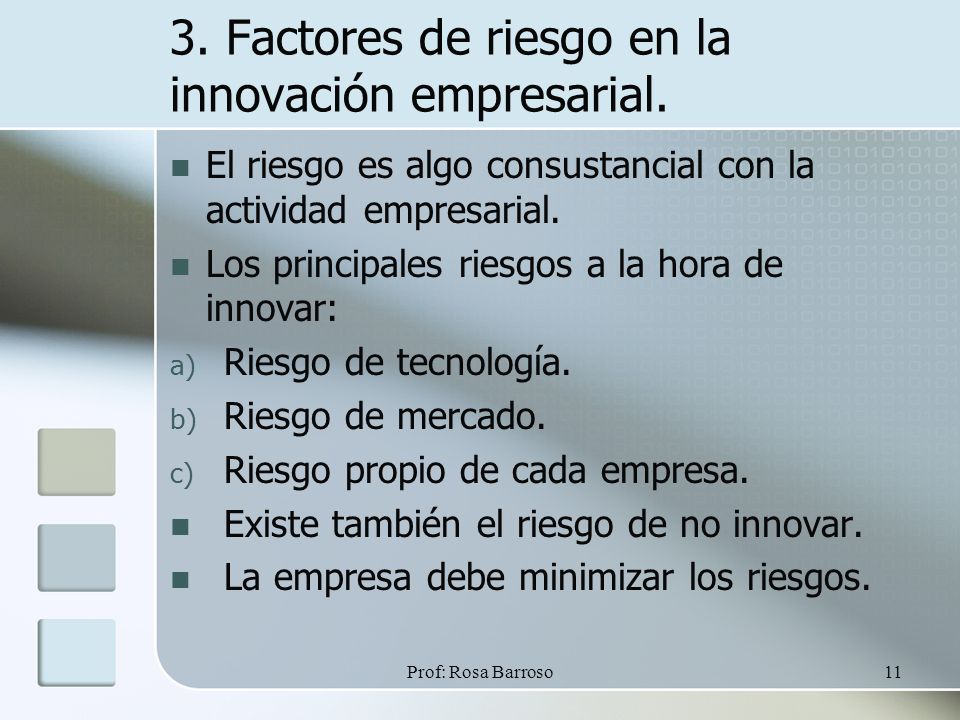 3. Factores de riesgo en la innovación empresarial.