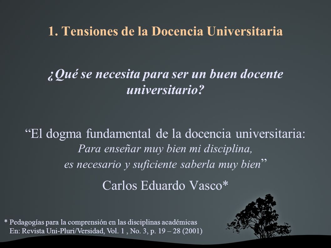 1. Tensiones de la Docencia Universitaria ¿Qué se necesita para ser un buen docente universitario.