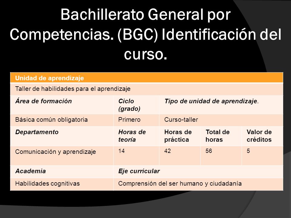 Bachillerato General por Competencias. (BGC) Identificación del curso.