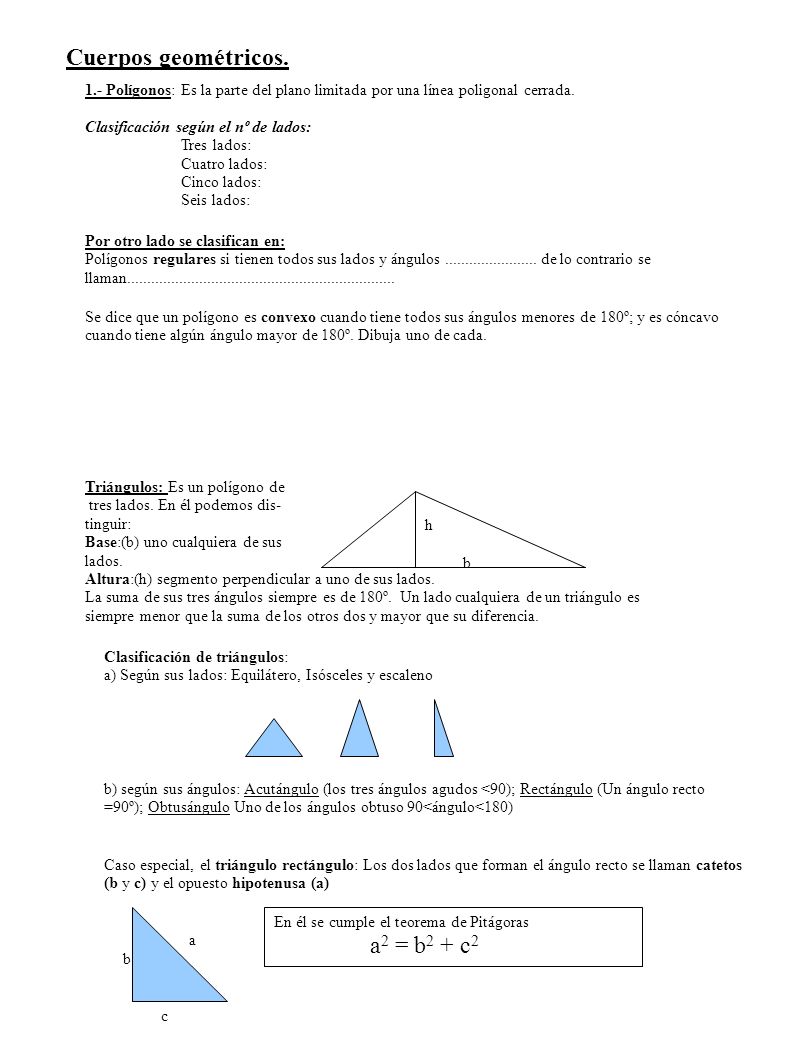 Cuerpos geométricos 1 Polígonos Es la parte del plano limitada por