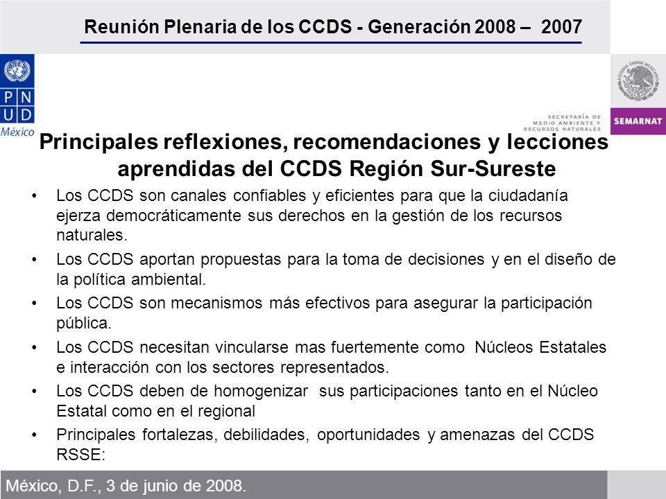 Reunión Plenaria de los CCDS - Generación 2008 – 2007 México, D.F., 3 de junio de 2008.