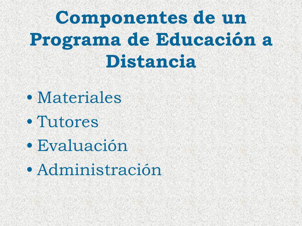 Componentes de un Programa de Educación a Distancia Materiales Tutores Evaluación Administración