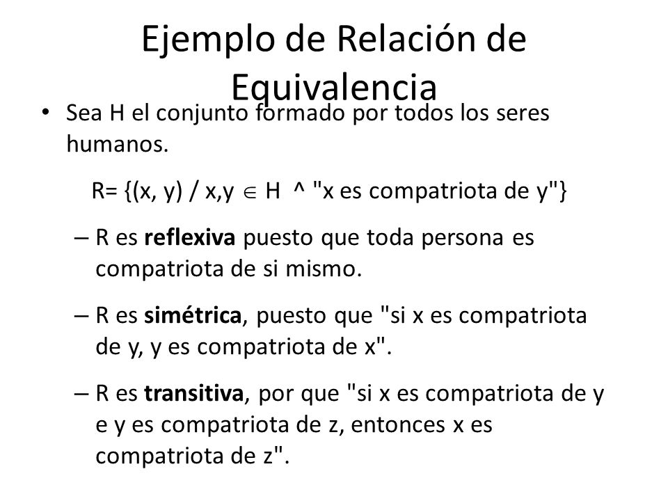EQUIVALENCIA CONJUNTO equivalencia conjunto: