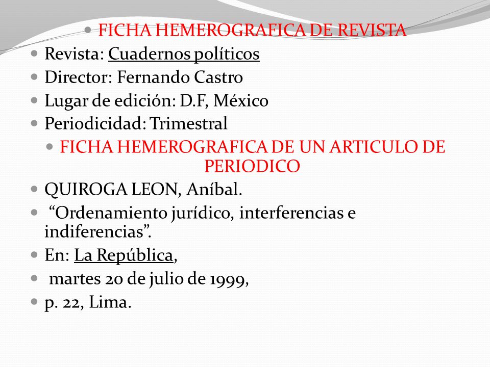 FICHAS HEMEROGRAFICAS DE REVISTAS Y PERIODICOS fichas hemerograficas de revistas y periodicos: