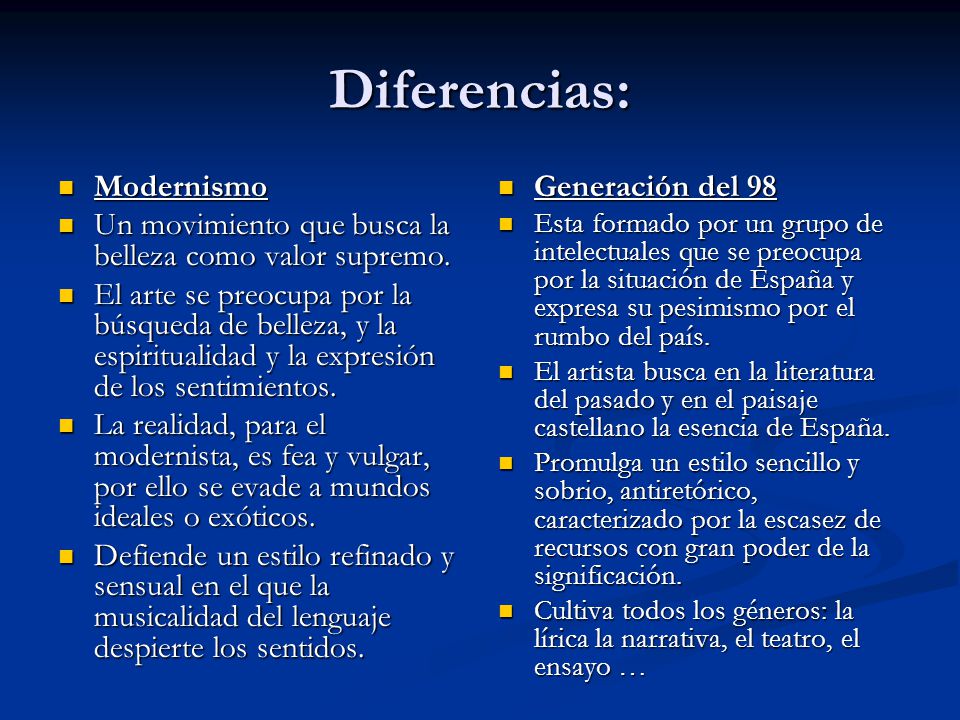 Modernismo Y Grupo Del 98 Semejanzas Y Diferencias