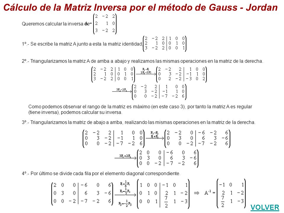 LA MATRIZ INVERSA POR EL METODO DE GAUSS la matriz inversa por el metodo de gauss: