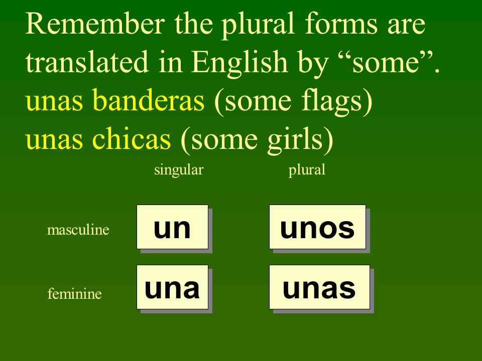 Remember the plural forms are translated in English by some .
