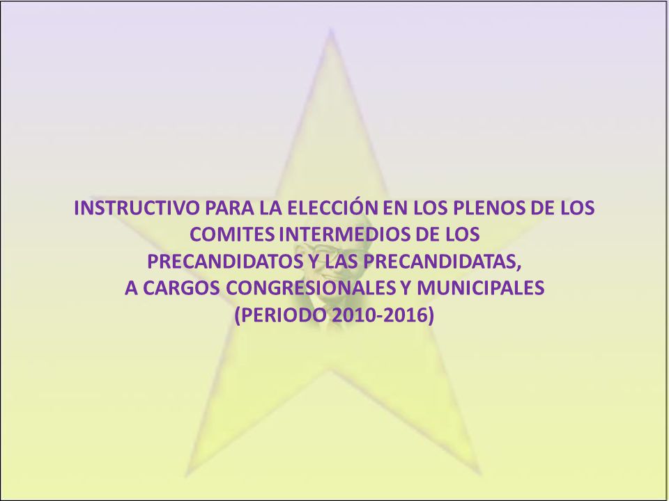 INSTRUCTIVO PARA LA ELECCIÓN EN LOS PLENOS DE LOS COMITES INTERMEDIOS DE LOS PRECANDIDATOS Y LAS PRECANDIDATAS, A CARGOS CONGRESIONALES Y MUNICIPALES (PERIODO )