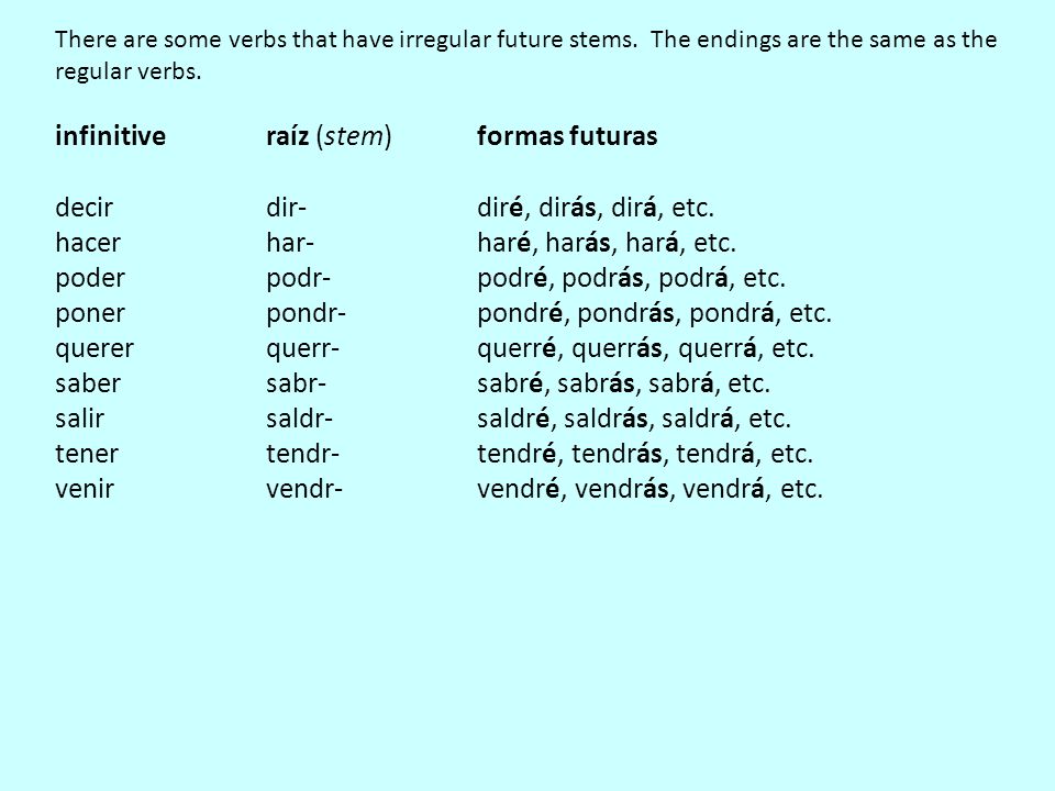 There are some verbs that have irregular future stems.