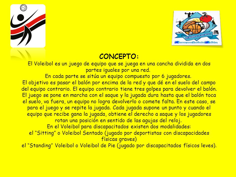 CONCEPTO DEL VOLEIBOL concepto del voleibol: