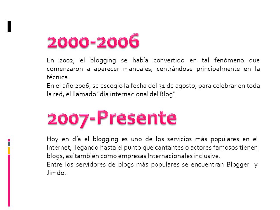 En 2002, el blogging se había convertido en tal fenómeno que comenzaron a aparecer manuales, centrándose principalmente en la técnica.