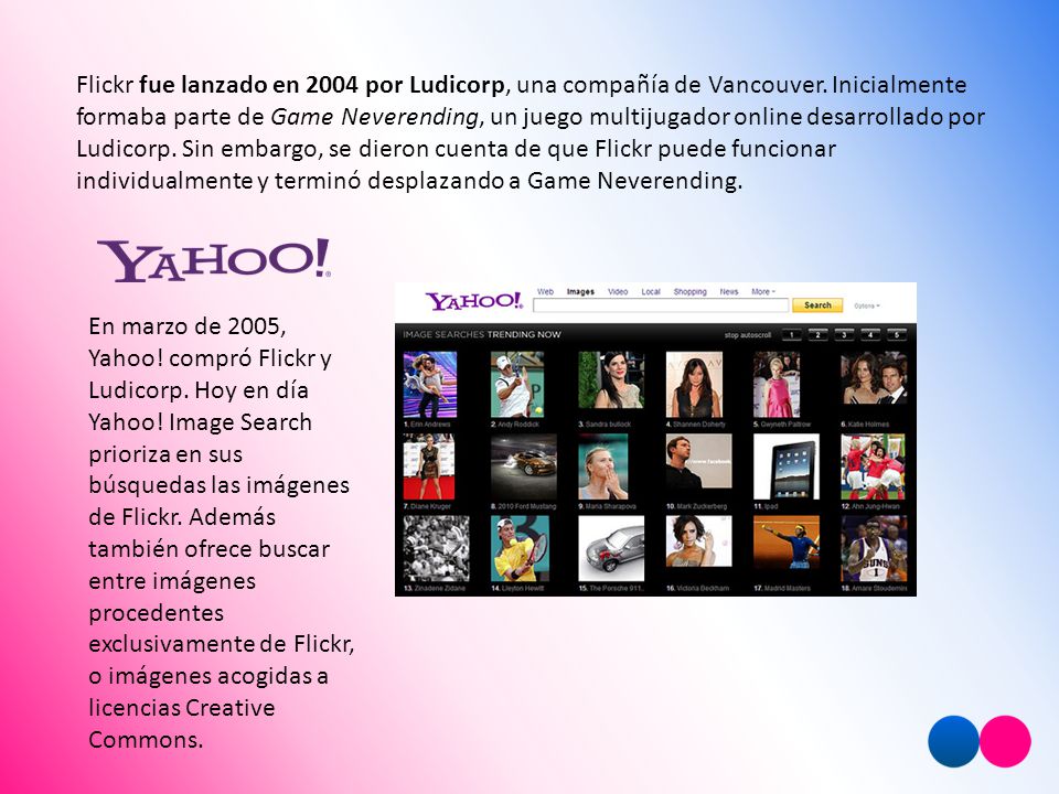 Flickr fue lanzado en 2004 por Ludicorp, una compañía de Vancouver.