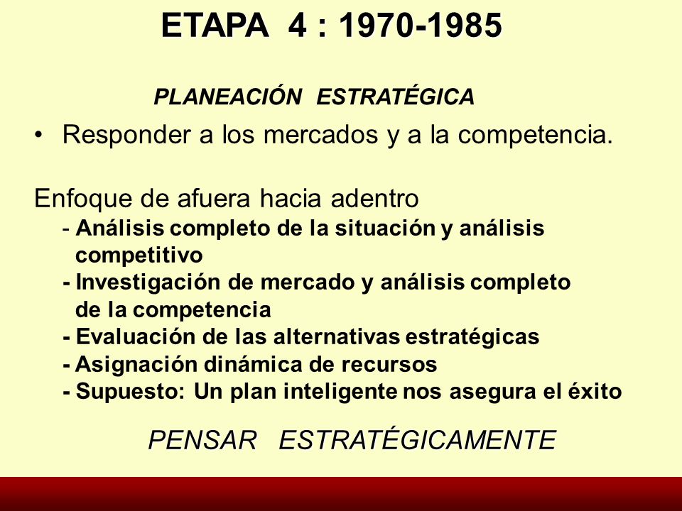 ETAPA 4 : PLANEACIÓN ESTRATÉGICA Responder a los mercados y a la competencia.