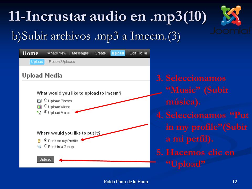12Koldo Parra de la Horra 11-Incrustar audio en.mp3(10) 3.Seleccionamos Music (Subir música).
