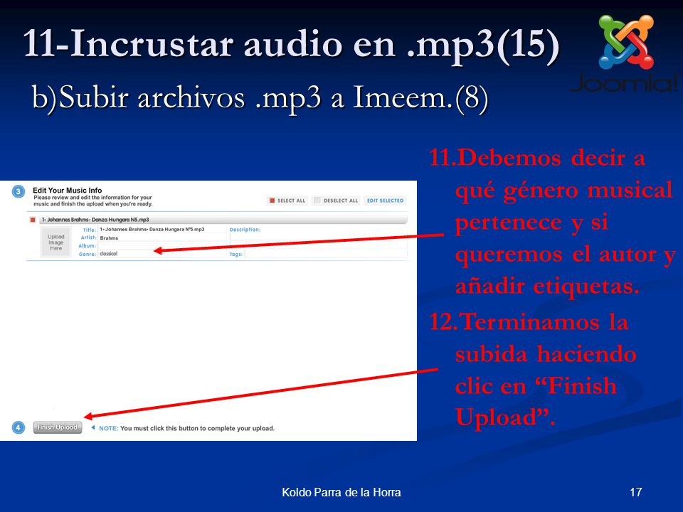 17Koldo Parra de la Horra 11-Incrustar audio en.mp3(15) 11.Debemos decir a qué género musical pertenece y si queremos el autor y añadir etiquetas.