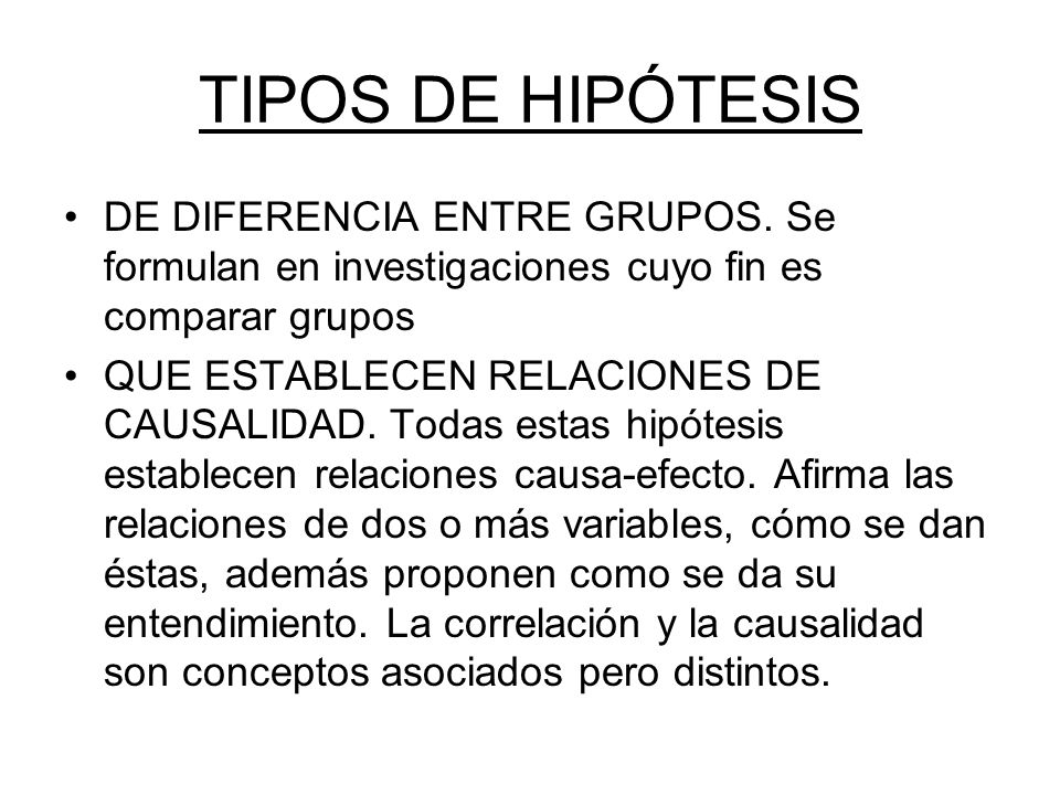 TIPOS DE HIPÓTESIS DE DIFERENCIA ENTRE GRUPOS.