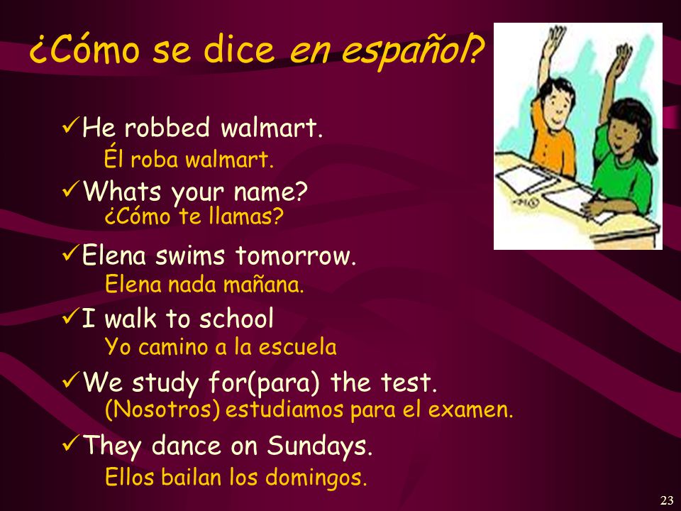 22 ¿Cómo se dice en español. I talk to the teacher(femenino).