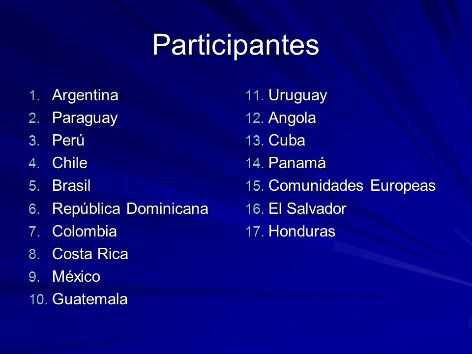 Participantes 1. Argentina 2. Paraguay 3. Perú 4.