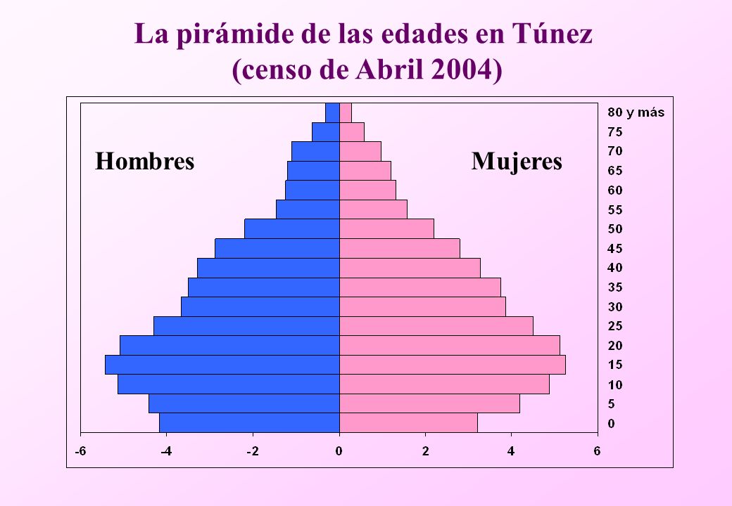 MujeresHombres La pirámide de las edades en Túnez (censo de Abril 2004)