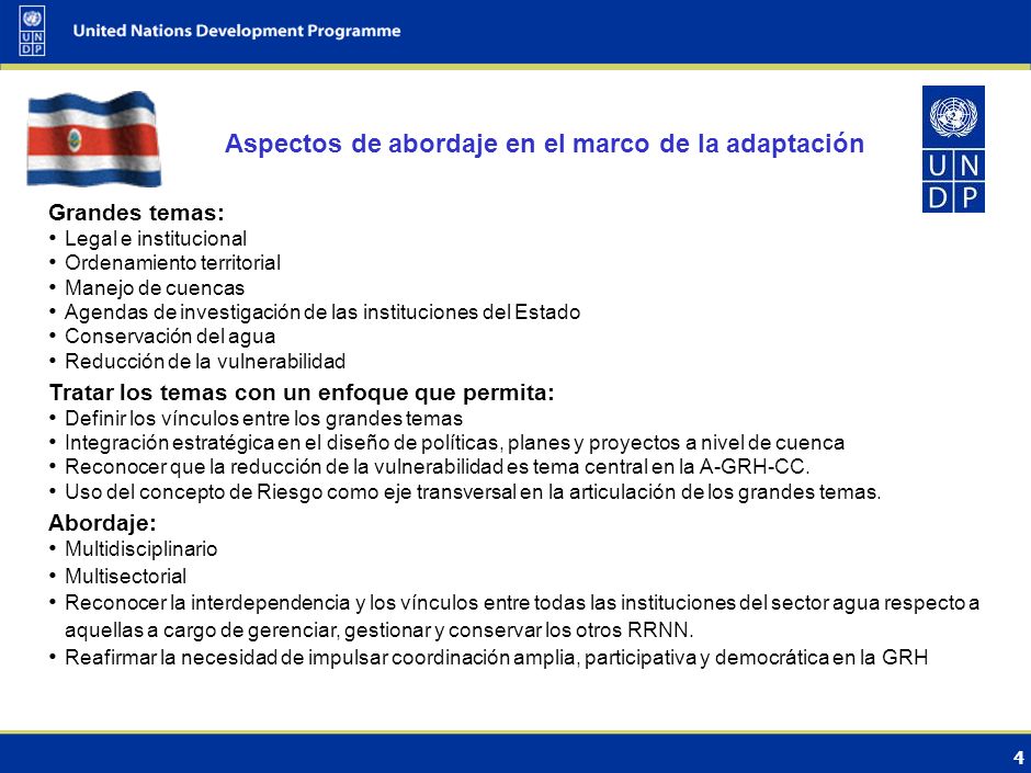 3 Medidas de adaptación (opciones) Medidas de adaptación en la GRH planteadas en el Marco Regional de Adaptación al CC para los RH en Centroamérica.