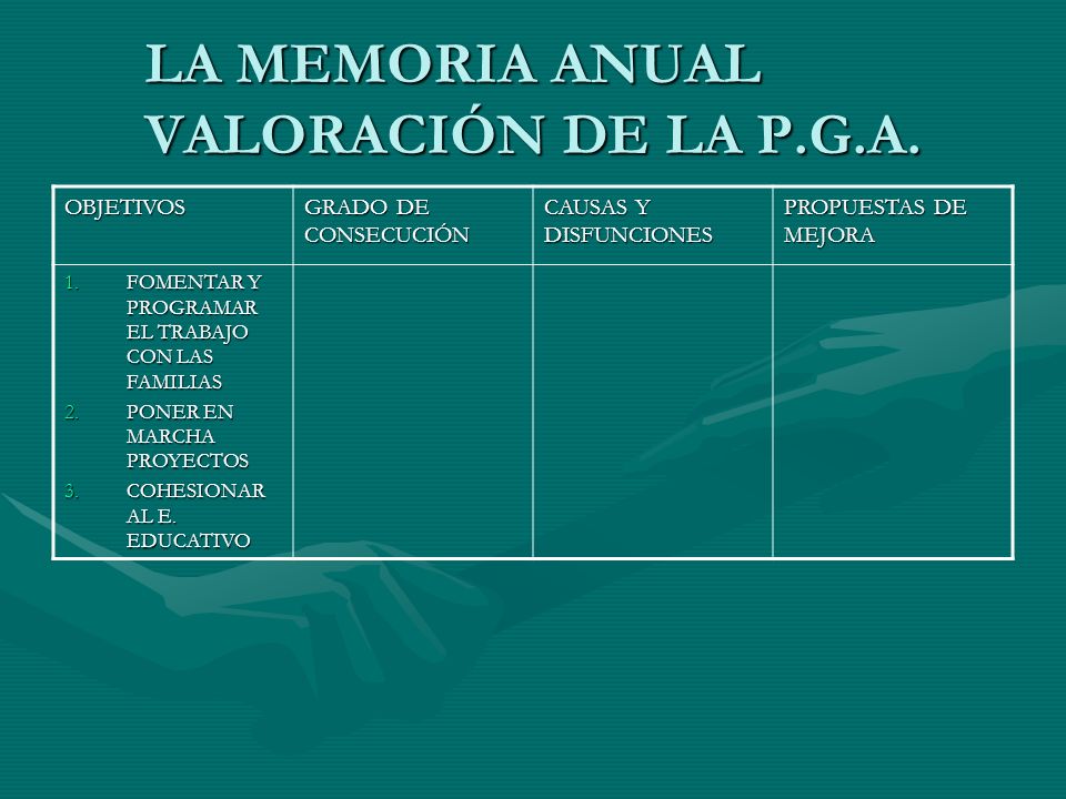 LA MEMORIA ANUAL VALORACIÓN DE LA P.G.A.