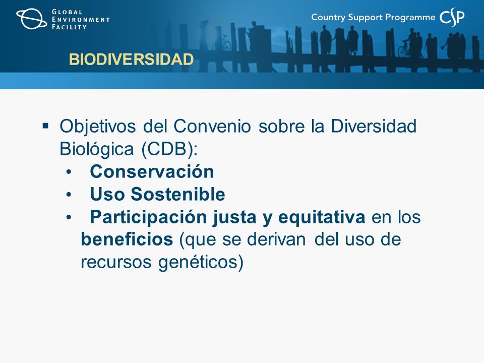BIODIVERSIDAD Objetivos del Convenio sobre la Diversidad Biológica (CDB): Conservación Uso Sostenible Participación justa y equitativa en los beneficios (que se derivan del uso de recursos genéticos)