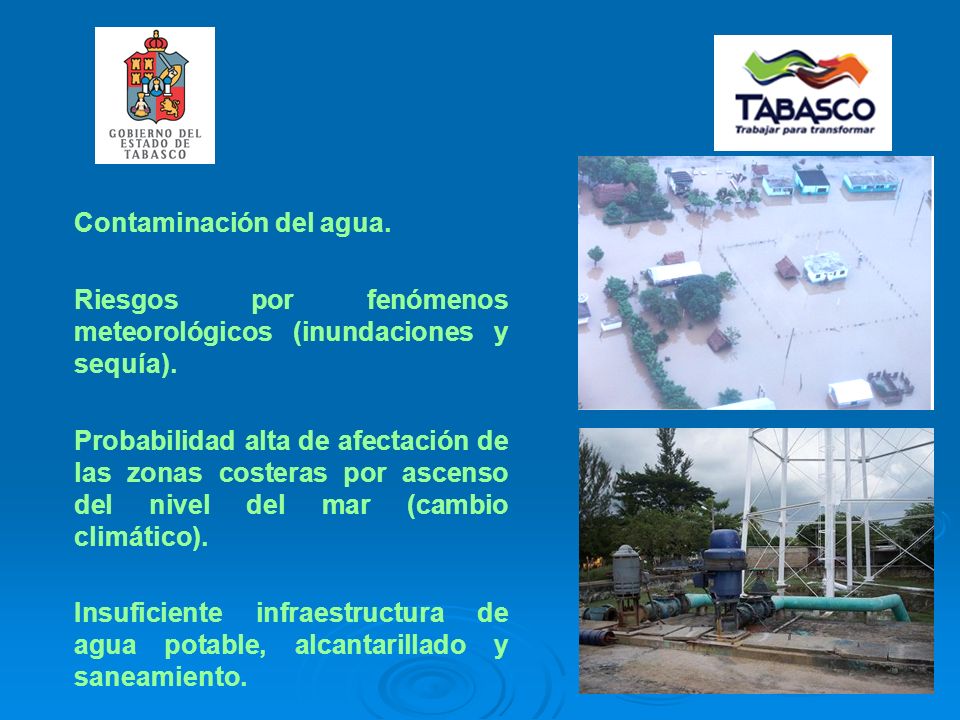 Contaminación del agua. Riesgos por fenómenos meteorológicos (inundaciones y sequía).
