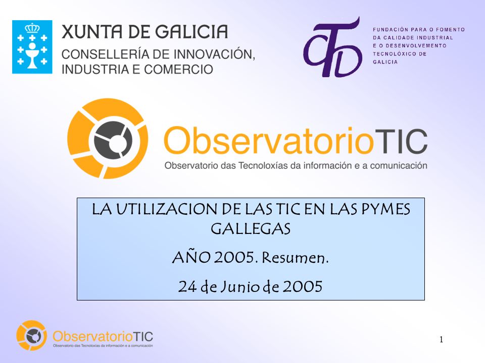 1 LA UTILIZACION DE LAS TIC EN LAS PYMES GALLEGAS AÑO Resumen. 24 de Junio de 2005