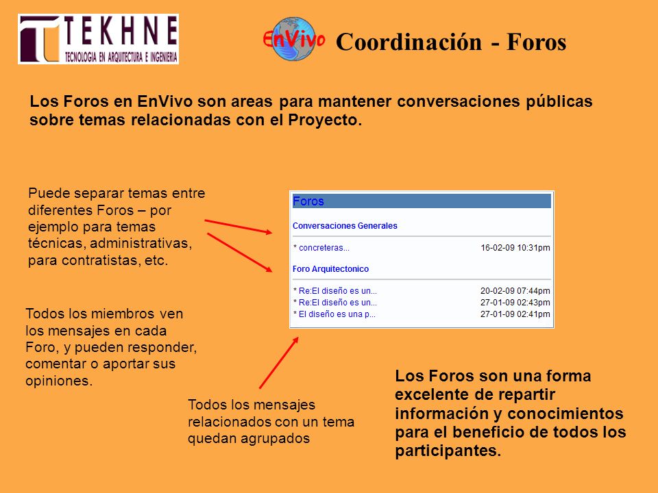 Los Foros en EnVivo son areas para mantener conversaciones públicas sobre temas relacionadas con el Proyecto.
