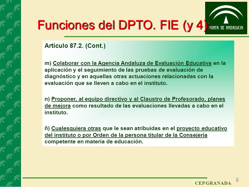 7 CEP GRANADA Funciones del DPTO. FIE (3): Artículo