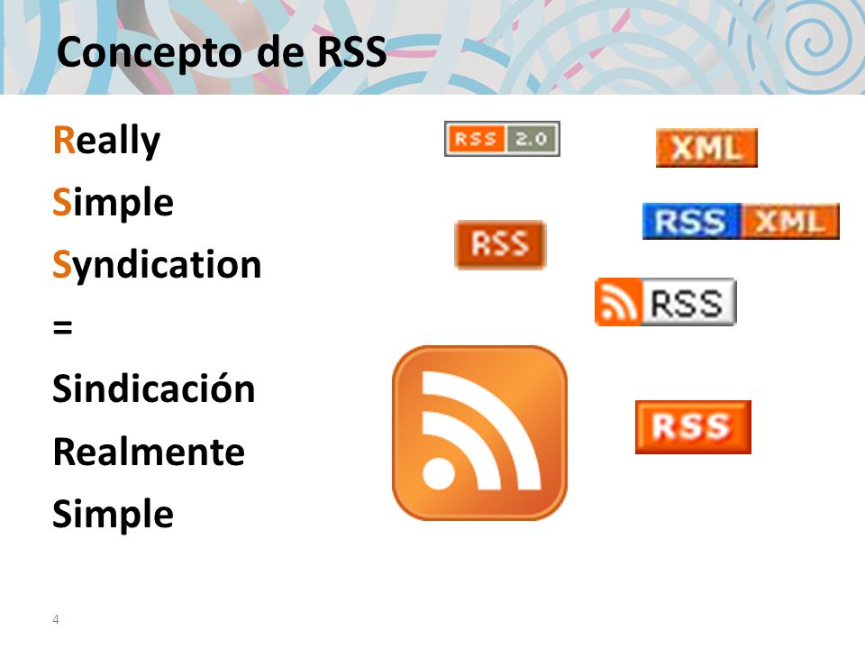 4 Concepto de RSS Really Simple Syndication = Sindicación Realmente Simple