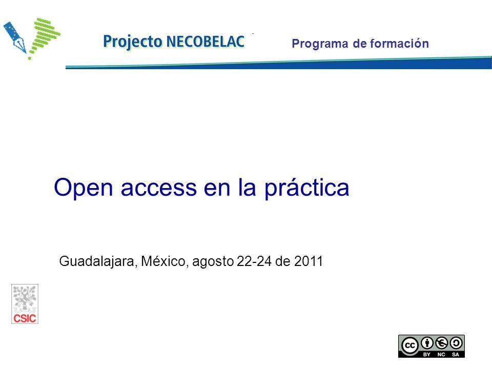 Programa de formación Guadalajara, México, agosto de 2011 Open access en la práctica