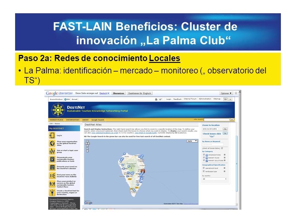 FAST-LAIN Beneficios: Cluster de innovación La Palma Club Paso 2a: Redes de conocimiento Locales La Palma: identificación – mercado – monitoreo ( observatorio del TS)