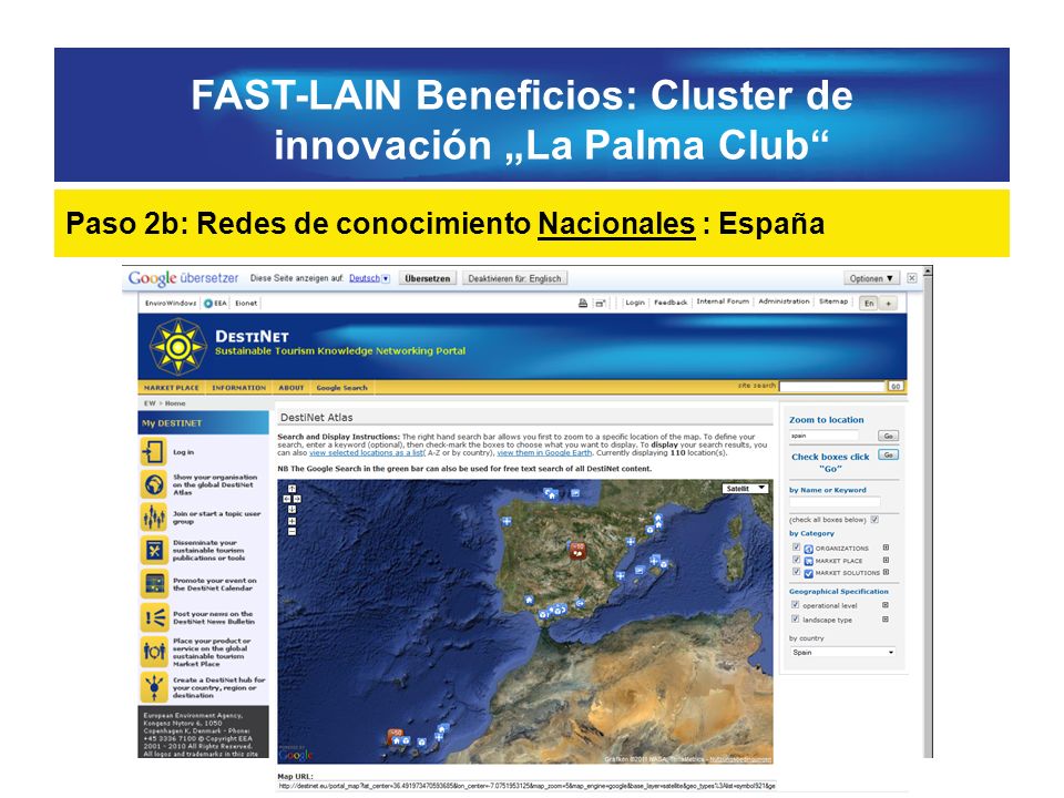 FAST-LAIN Beneficios: Cluster de innovación La Palma Club Paso 2b: Redes de conocimiento Nacionales : España