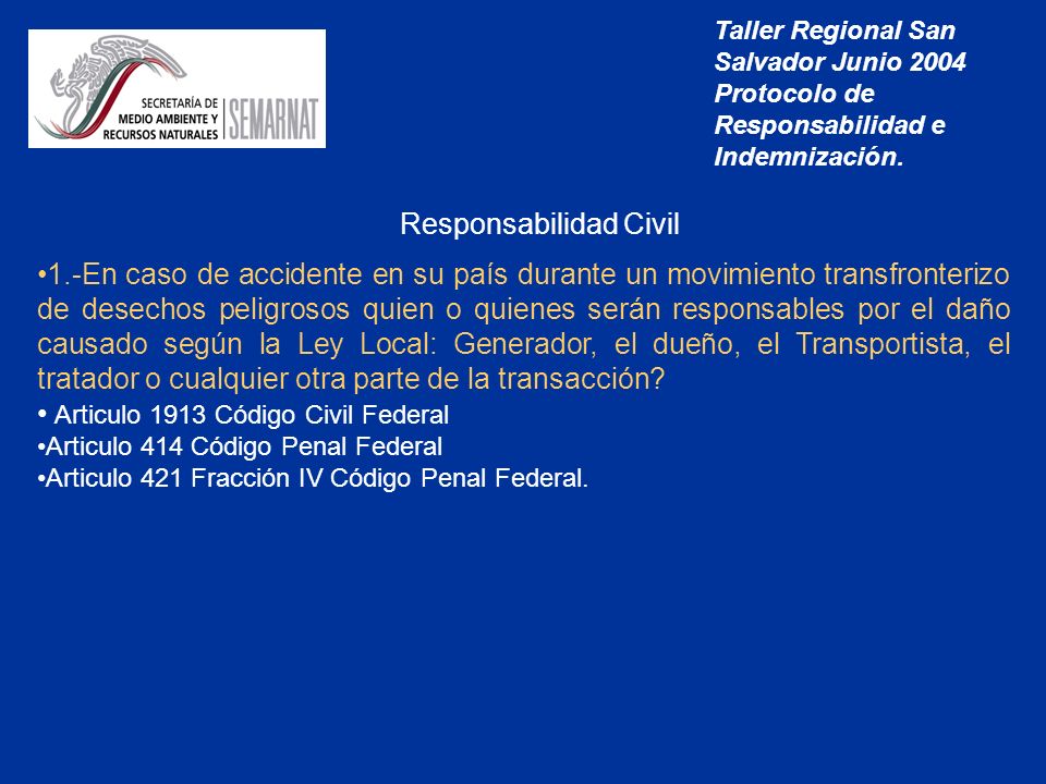 Taller Regional San Salvador Junio 2004 Protocolo de Responsabilidad e Indemnización.