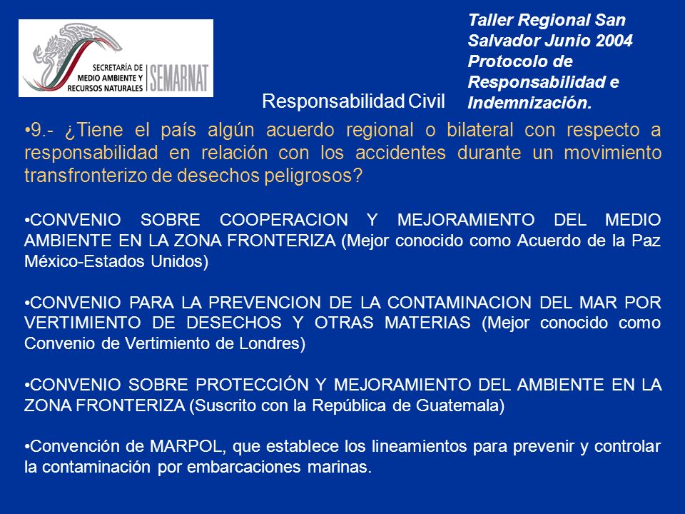Taller Regional San Salvador Junio 2004 Protocolo de Responsabilidad e Indemnización.