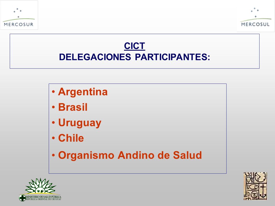 CICT DELEGACIONES PARTICIPANTES: Argentina Brasil Uruguay Chile Organismo Andino de Salud