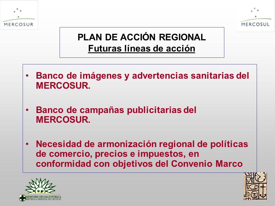 PLAN DE ACCIÓN REGIONAL Futuras líneas de acción Banco de imágenes y advertencias sanitarias del MERCOSUR.