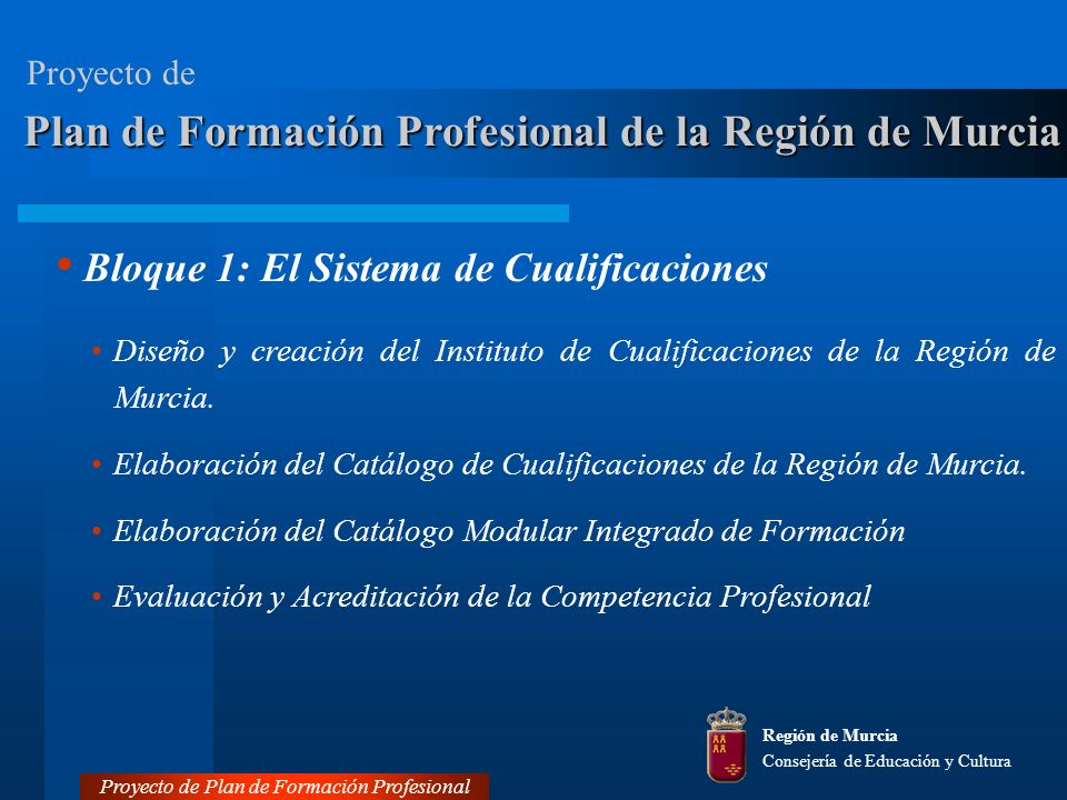 Bloque 1: El Sistema de Cualificaciones Diseño y creación del Instituto de Cualificaciones de la Región de Murcia.