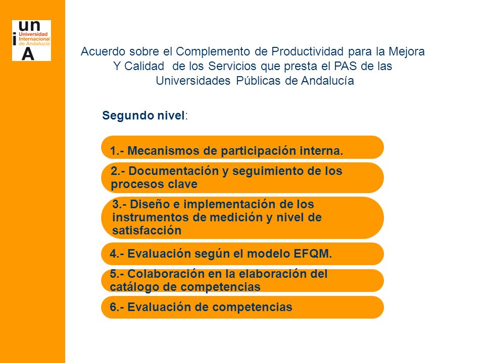 Acuerdo sobre el Complemento de Productividad para la Mejora Y Calidad de los Servicios que presta el PAS de las Universidades Públicas de Andalucía Segundo nivel: 1.- Mecanismos de participación interna.