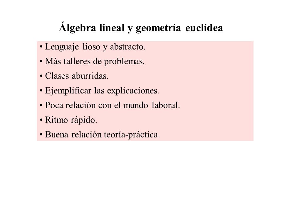 Álgebra lineal y geometría euclídea Lenguaje lioso y abstracto.