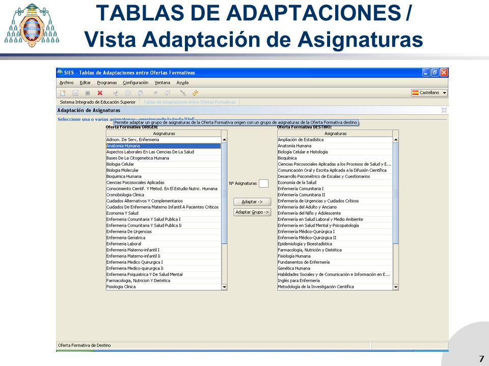 TABLAS DE ADAPTACIONES / Vista Adaptación de Asignaturas 7