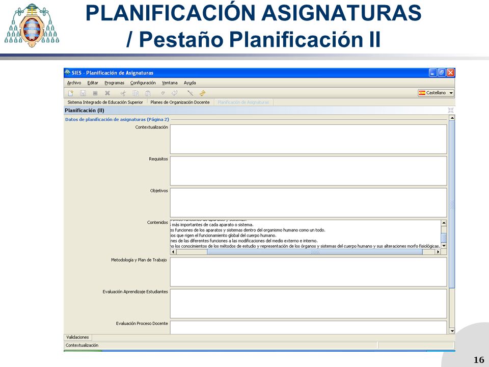 PLANIFICACIÓN ASIGNATURAS / Pestaño Planificación II 16