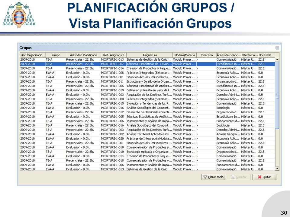 PLANIFICACIÓN GRUPOS / Vista Planificación Grupos 30