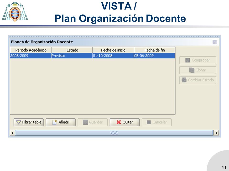 VISTA / Plan Organización Docente 11