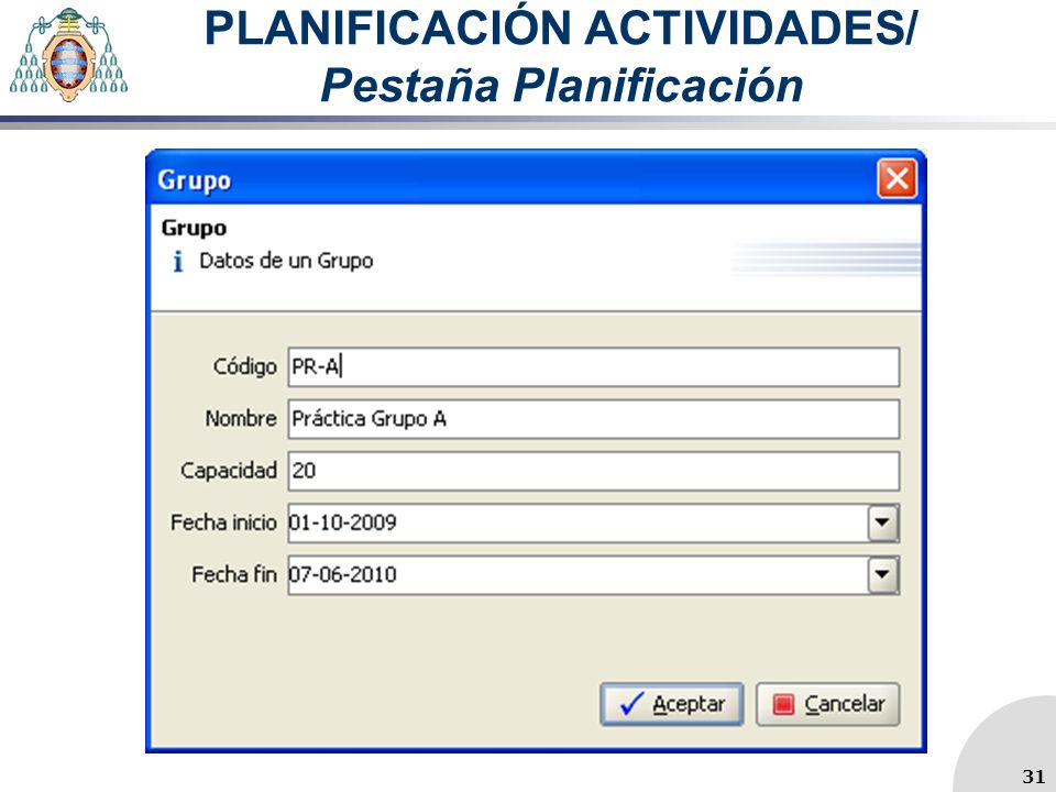 PLANIFICACIÓN ACTIVIDADES/ Pestaña Planificación 31