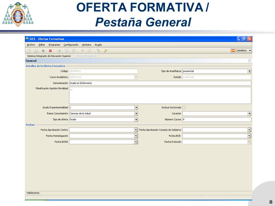 OFERTA FORMATIVA / Pestaña General 8