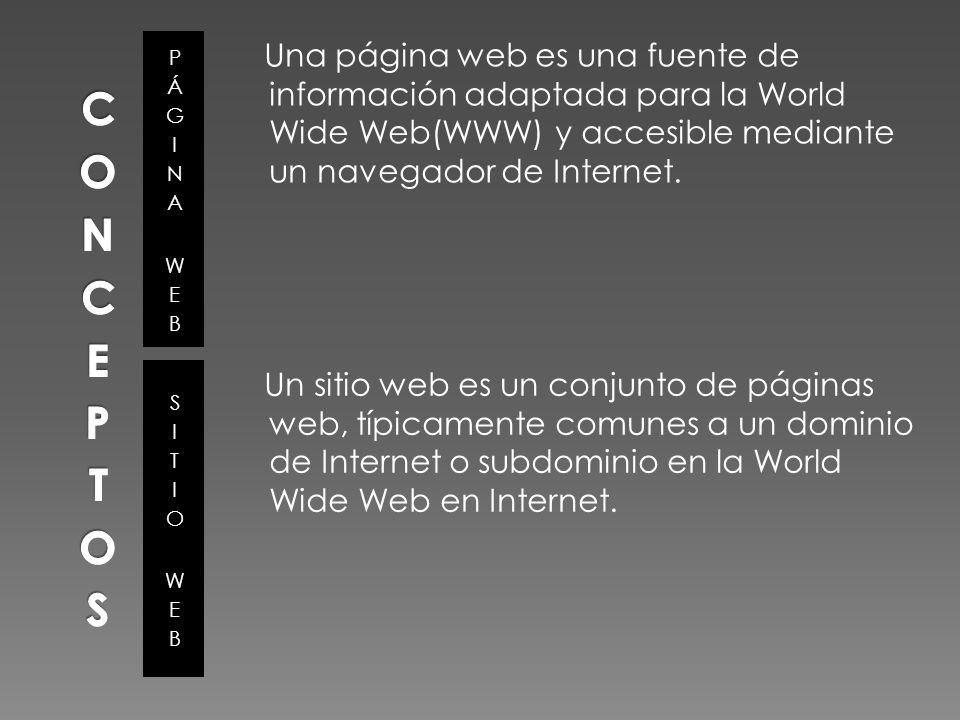 Una página web es una fuente de información adaptada para la World Wide Web(WWW) y accesible mediante un navegador de Internet.