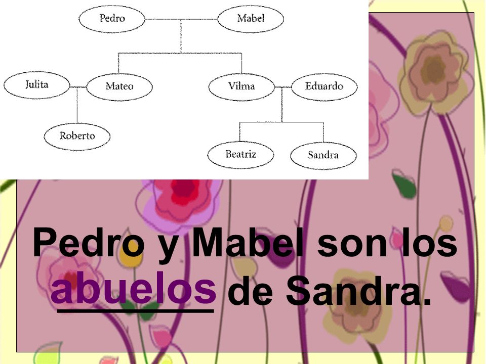 Pedro y Mabel son los _______ de Sandra. abuelos