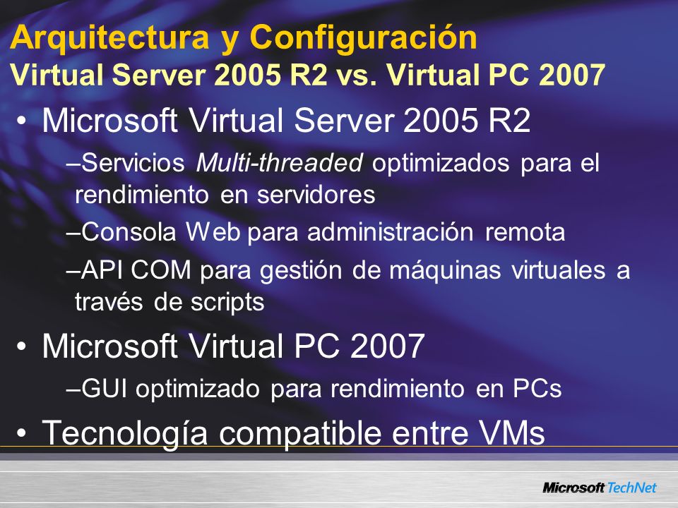 Arquitectura y Configuración Virtual Server 2005 R2 vs.